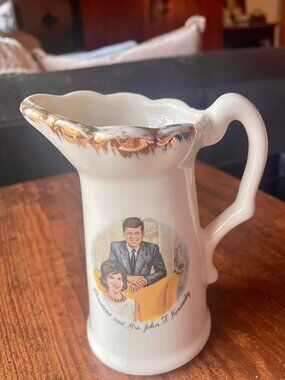 Vintage JFK Jackie Kennedy Creamer Pitcher Gold Trim Presidential Memorabilia